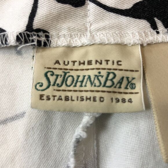 St Johns Bay Capri Pants Women 14 White Black Floral Cotton Stretch Ankle Crop - Picture 5 of 12